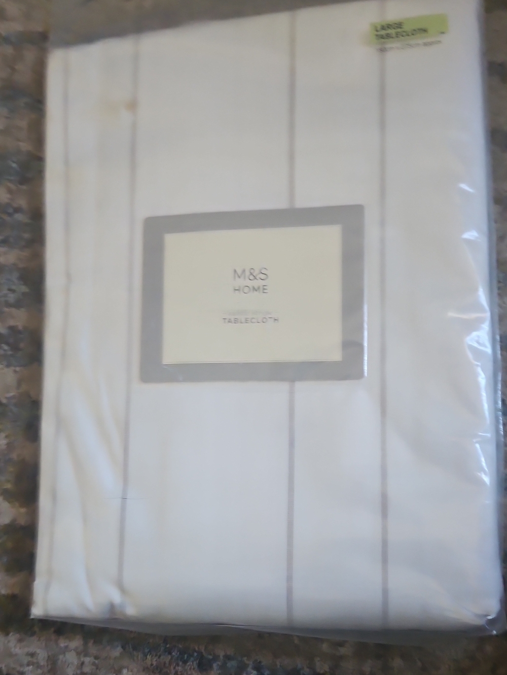 Marks & Spencer White Tablecloth with Thin Gray Stripes